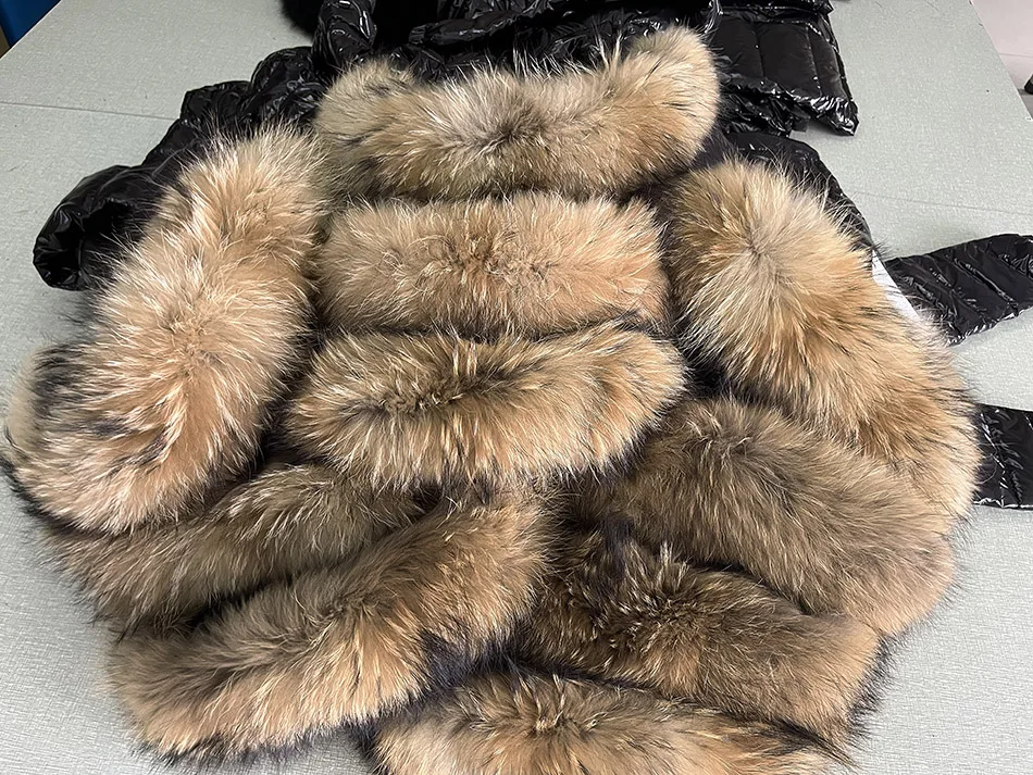 Maomaokong Winter Jacket Women Real Fur Coat Parkas Duck Down Lining Coat Real Raccoon Fur Collar Warm Black Streetwear