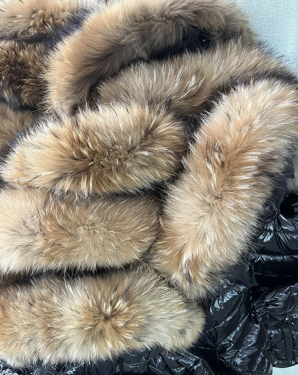 Maomaokong Winter Jacket Women Real Fur Coat Parkas Duck Down Lining Coat Real Raccoon Fur Collar Warm Black Streetwear