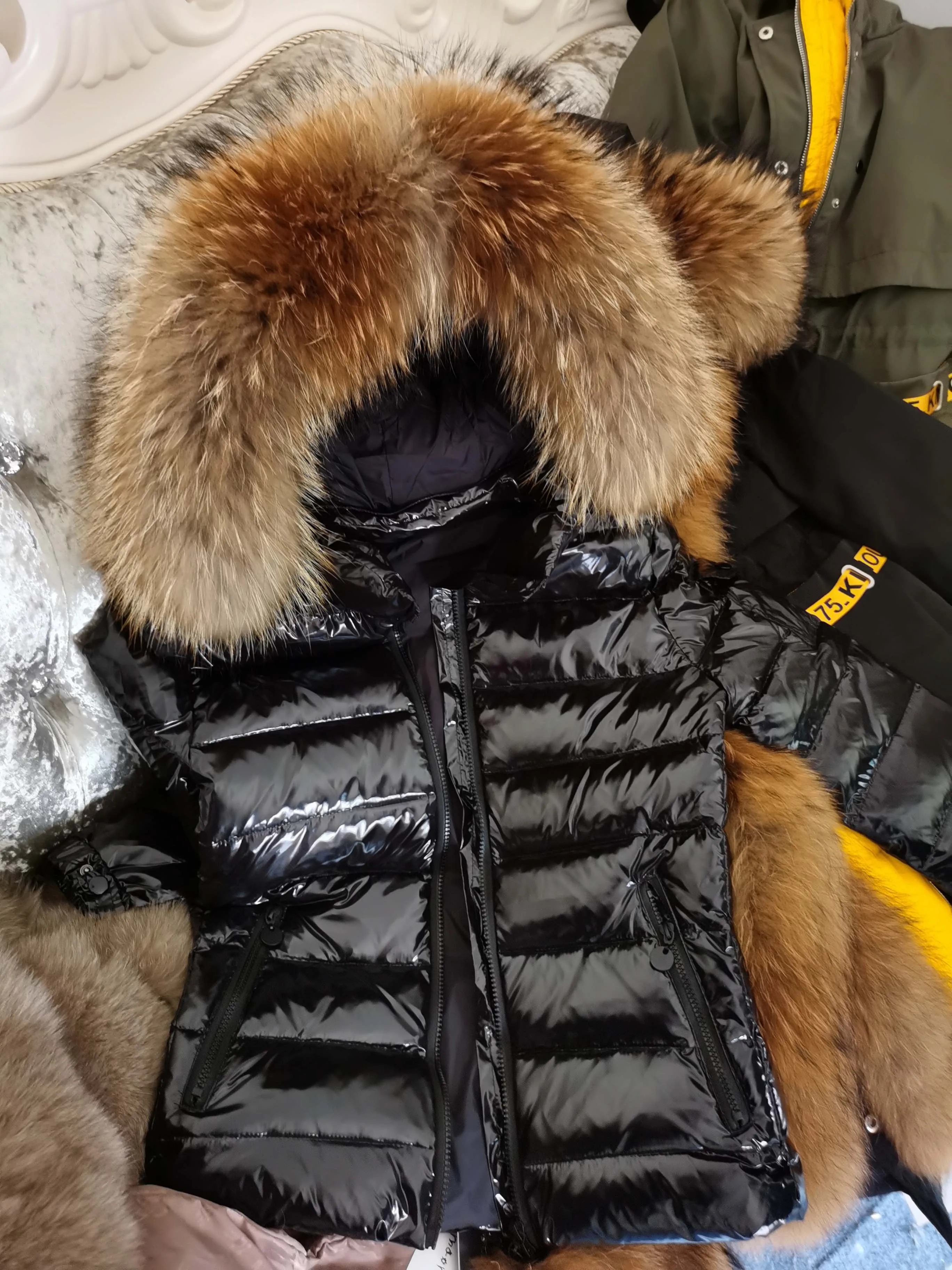 Maomaokong Winter Jacket Women Real Fur Coat Parkas Duck Down Lining Coat Real Raccoon Fur Collar Warm Black Streetwear