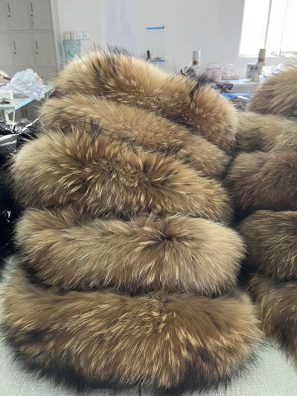 Maomaokong Winter Jacket Women Real Fur Coat Parkas Duck Down Lining Coat Real Raccoon Fur Collar Warm Black Streetwear