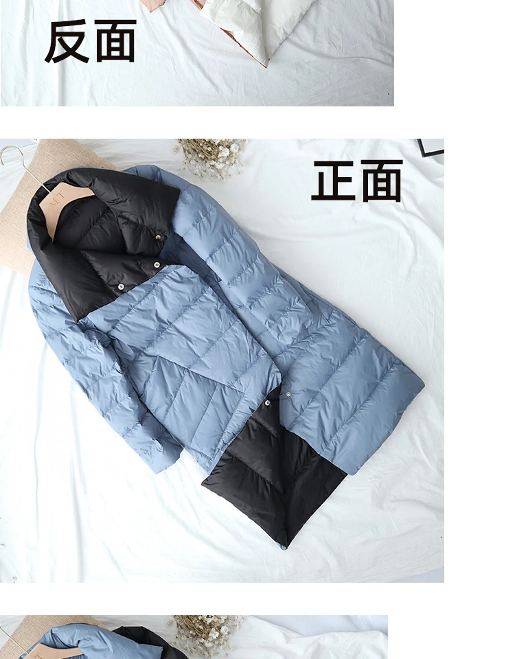 Autumn Double Sided Coat Women Warm Lightweight White Duck Down Coats Oversized Parkas Female Single-breasted Long Winter Jacket