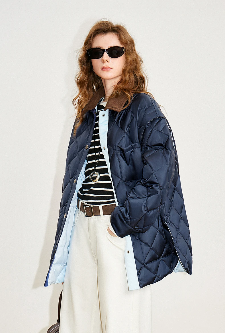 TOYOUTH Women 90% White Duck Down Jacket 2025 Winter New Double Side Antibacterial Turn Down Collar Parka Female Outwear Coat