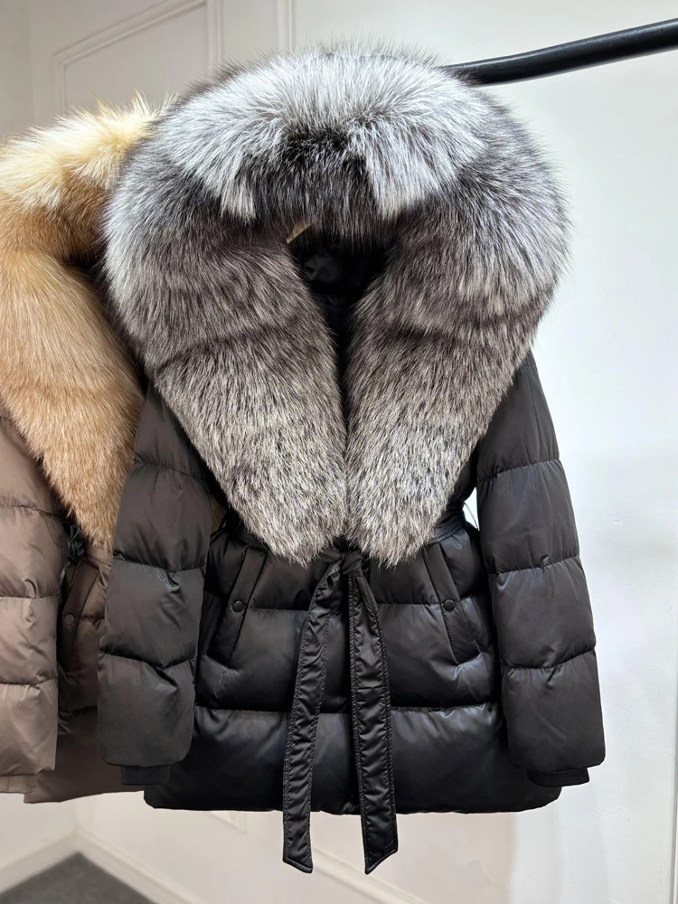 Janveny Luxury Large Natural Silver Fox Fur Hooded 2026 Winter 90% Goose Down Jacket Women Thick Warm Female Parkas Waterproof