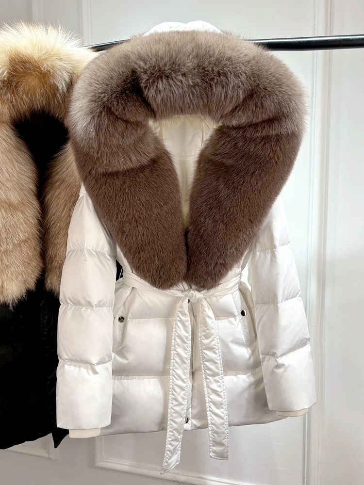 Janveny Luxury Large Natural Silver Fox Fur Hooded 2026 Winter 90% Goose Down Jacket Women Thick Warm Female Parkas Waterproof