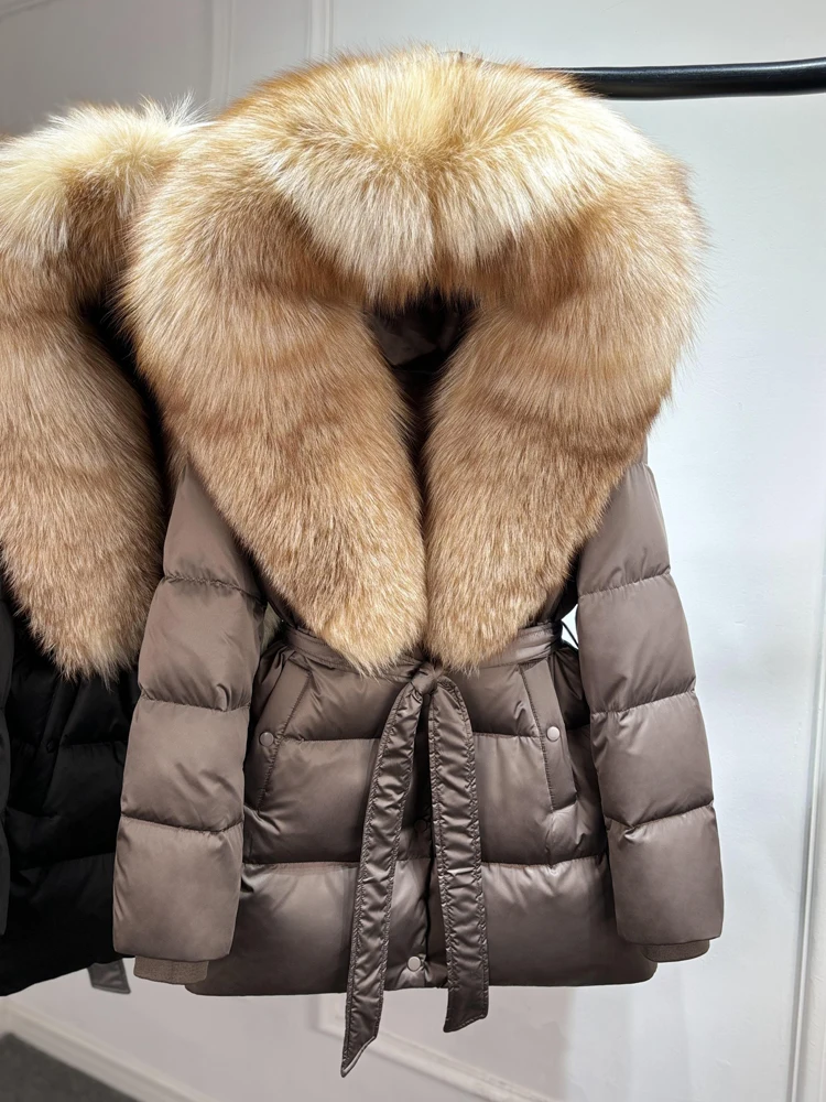 Janveny Luxury Large Natural Silver Fox Fur Hooded 2026 Winter 90% Goose Down Jacket Women Thick Warm Female Parkas Waterproof