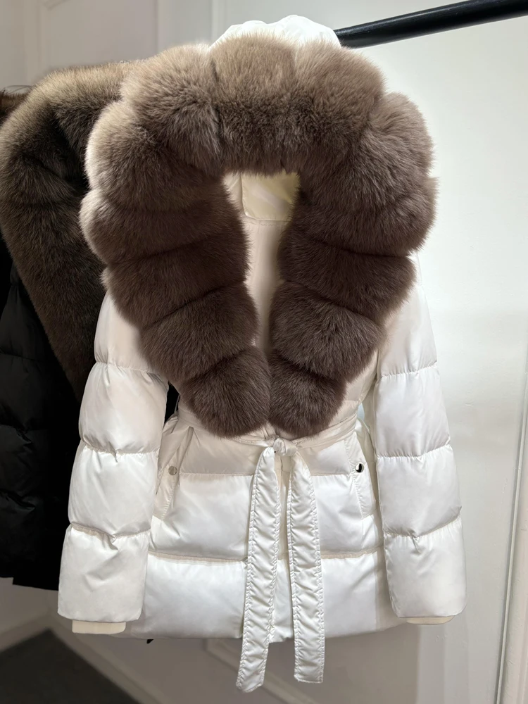 Janveny Luxury Large Natural Silver Fox Fur Hooded 2026 Winter 90% Goose Down Jacket Women Thick Warm Female Parkas Waterproof