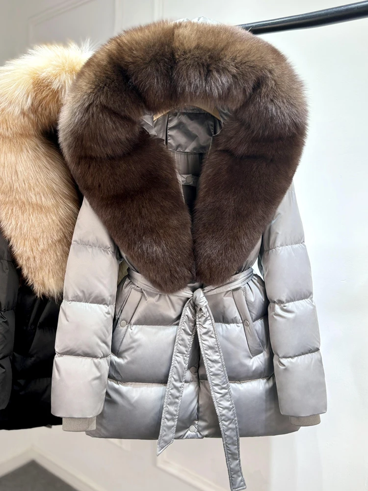 Janveny Luxury Large Natural Silver Fox Fur Hooded 2026 Winter 90% Goose Down Jacket Women Thick Warm Female Parkas Waterproof