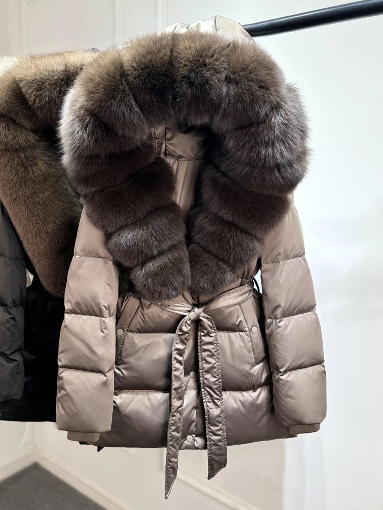 Janveny Luxury Large Natural Silver Fox Fur Hooded 2026 Winter 90% Goose Down Jacket Women Thick Warm Female Parkas Waterproof
