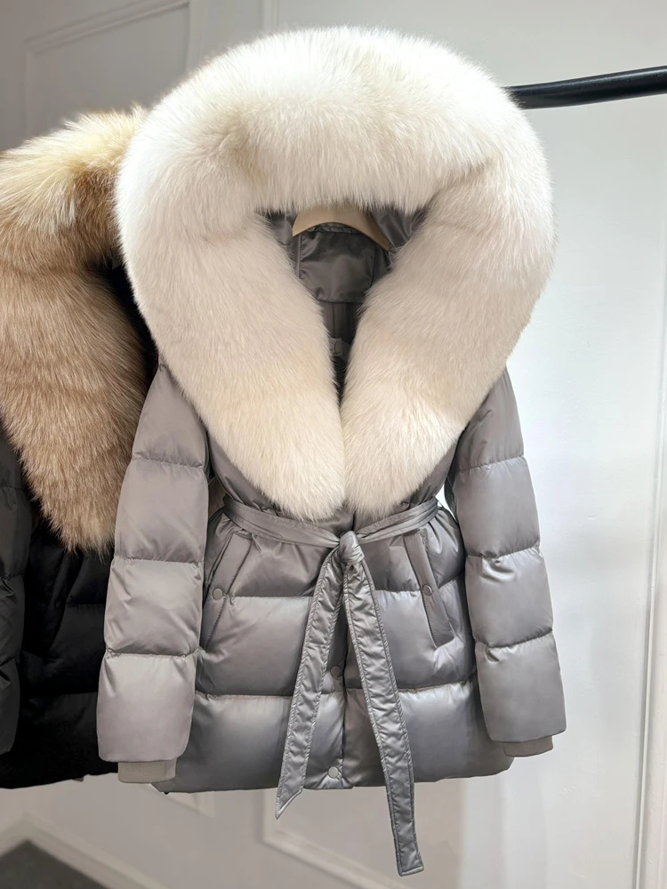 Janveny Luxury Large Natural Silver Fox Fur Hooded 2026 Winter 90% Goose Down Jacket Women Thick Warm Female Parkas Waterproof