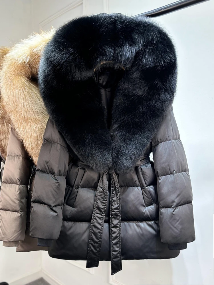 Janveny Luxury Large Natural Silver Fox Fur Hooded 2026 Winter 90% Goose Down Jacket Women Thick Warm Female Parkas Waterproof
