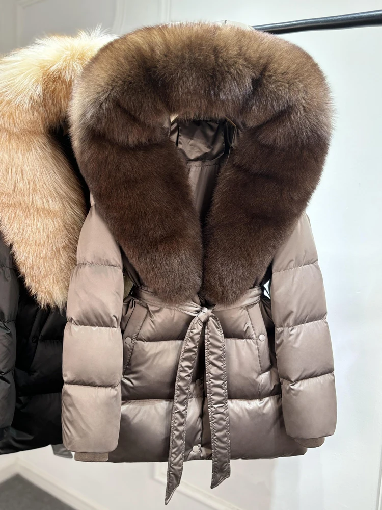 Janveny Luxury Large Natural Silver Fox Fur Hooded 2026 Winter 90% Goose Down Jacket Women Thick Warm Female Parkas Waterproof