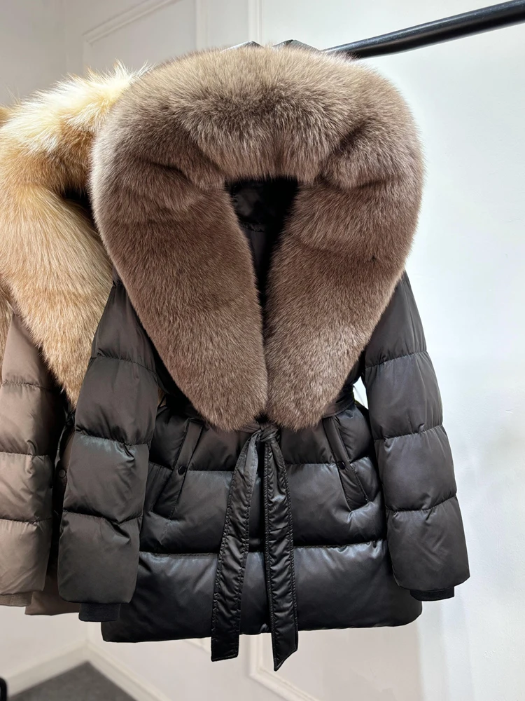 Janveny Luxury Large Natural Silver Fox Fur Hooded 2026 Winter 90% Goose Down Jacket Women Thick Warm Female Parkas Waterproof