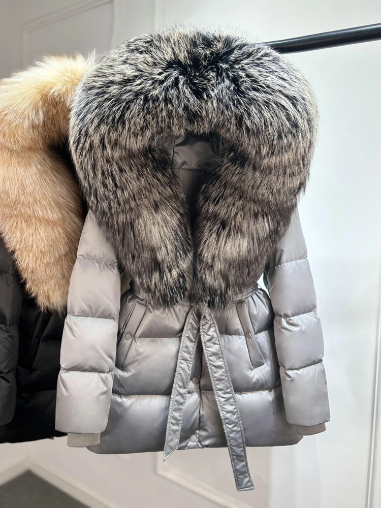 Janveny Luxury Large Natural Silver Fox Fur Hooded 2026 Winter 90% Goose Down Jacket Women Thick Warm Female Parkas Waterproof