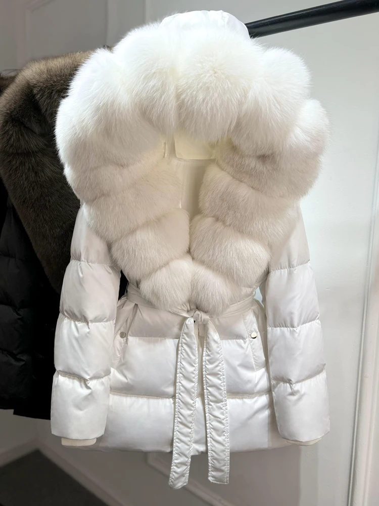 Janveny Luxury Large Natural Silver Fox Fur Hooded 2026 Winter 90% Goose Down Jacket Women Thick Warm Female Parkas Waterproof