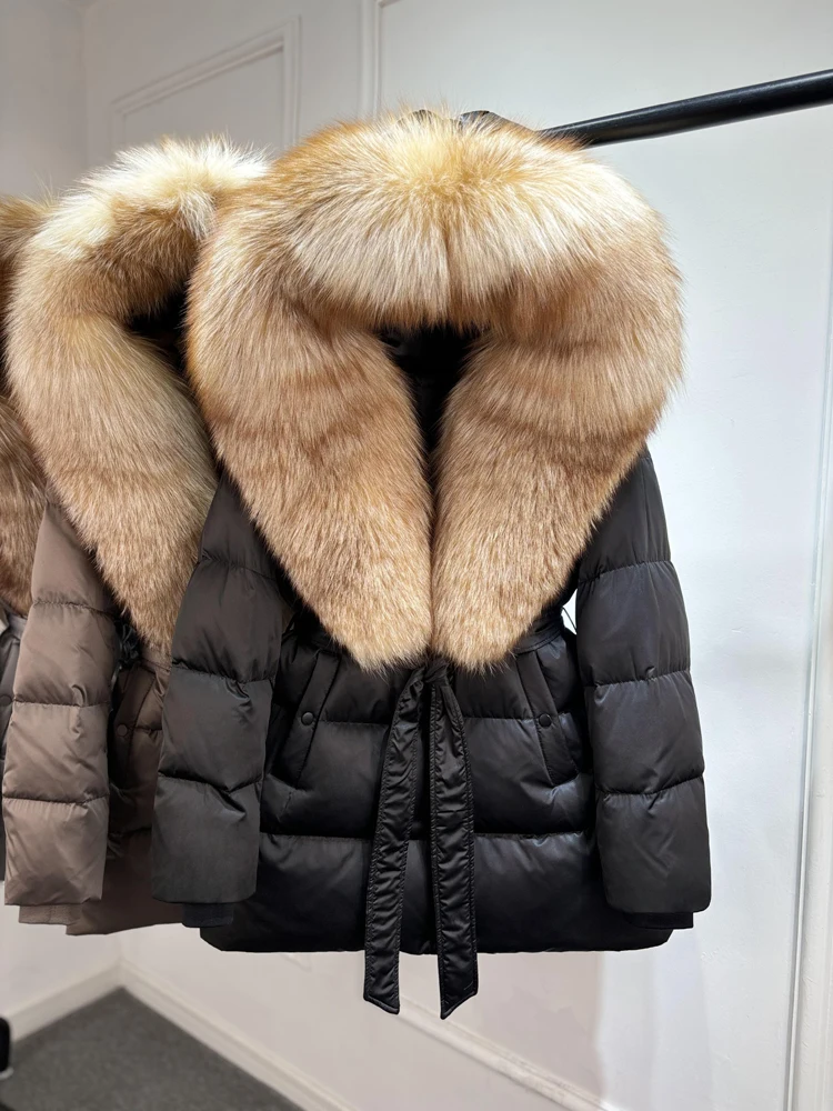 Janveny Luxury Large Natural Silver Fox Fur Hooded 2026 Winter 90% Goose Down Jacket Women Thick Warm Female Parkas Waterproof