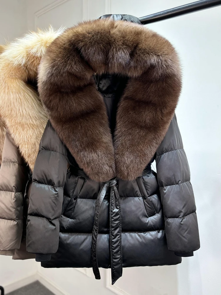 Janveny Luxury Large Natural Silver Fox Fur Hooded 2026 Winter 90% Goose Down Jacket Women Thick Warm Female Parkas Waterproof