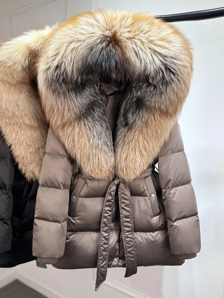 Janveny Luxury Large Natural Silver Fox Fur Hooded 2026 Winter 90% Goose Down Jacket Women Thick Warm Female Parkas Waterproof