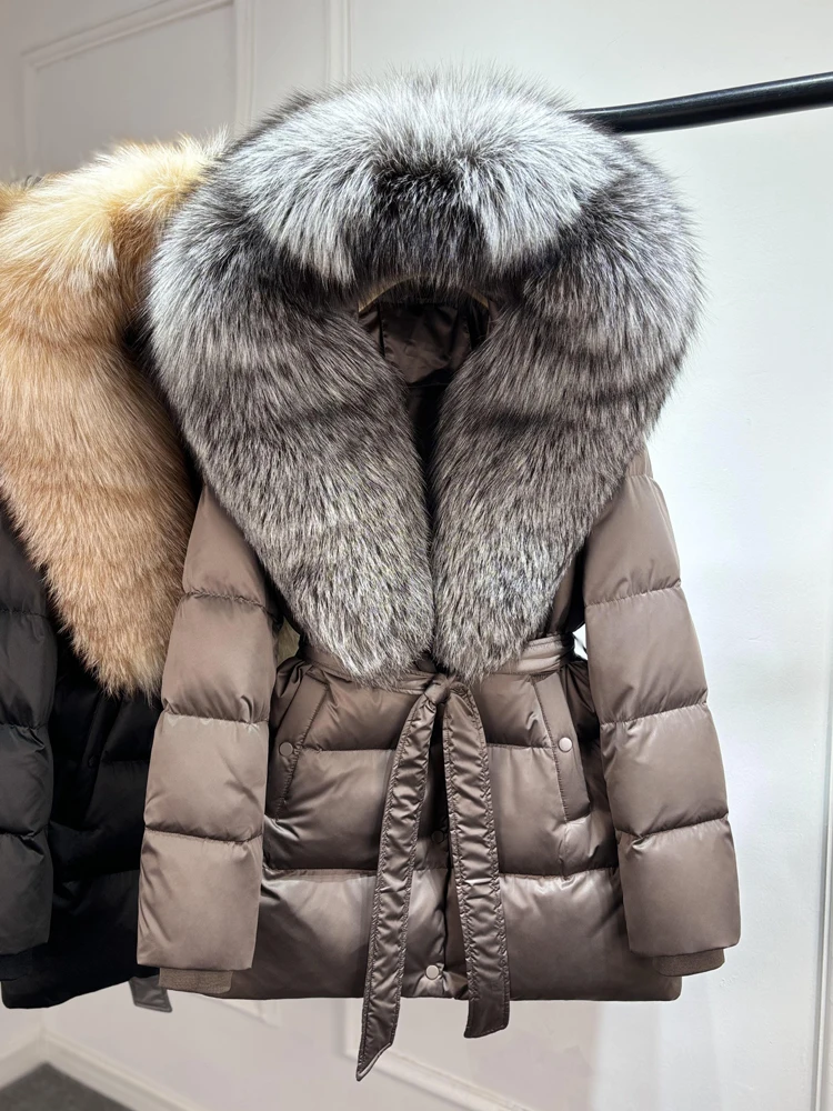 Janveny Luxury Large Natural Silver Fox Fur Hooded 2026 Winter 90% Goose Down Jacket Women Thick Warm Female Parkas Waterproof