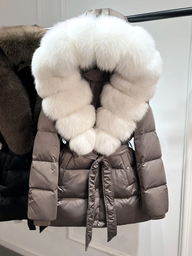 Janveny Luxury Large Natural Silver Fox Fur Hooded 2026 Winter 90% Goose Down Jacket Women Thick Warm Female Parkas Waterproof