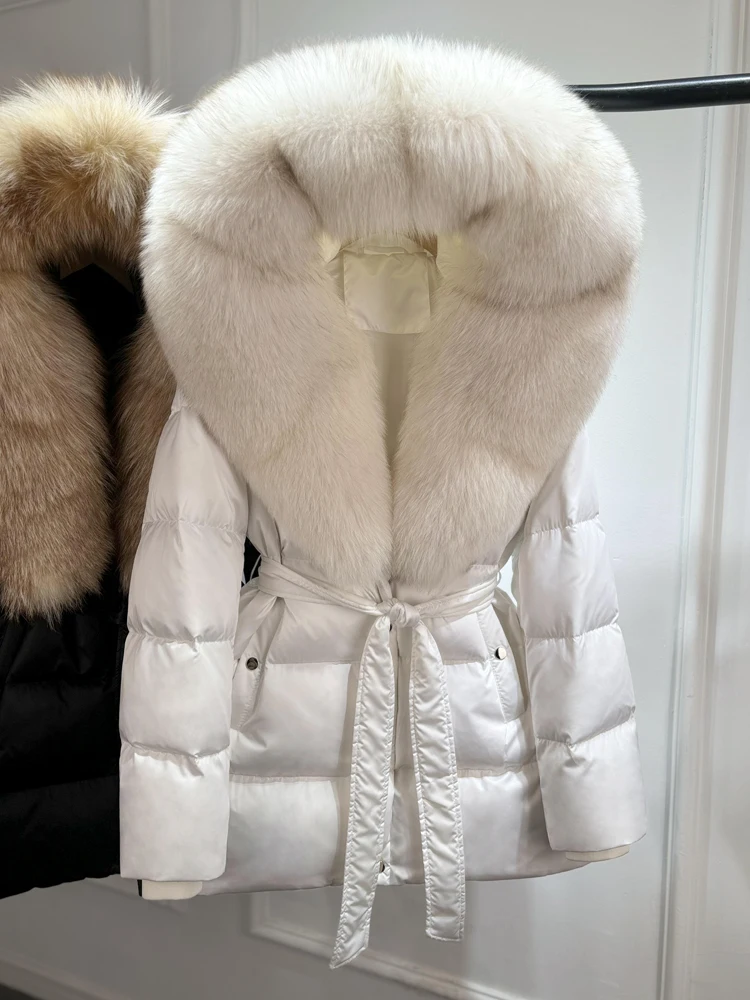 Janveny Luxury Large Natural Silver Fox Fur Hooded 2026 Winter 90% Goose Down Jacket Women Thick Warm Female Parkas Waterproof