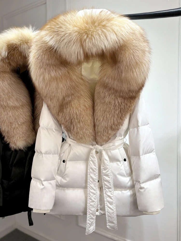 Janveny Luxury Large Natural Silver Fox Fur Hooded 2026 Winter 90% Goose Down Jacket Women Thick Warm Female Parkas Waterproof