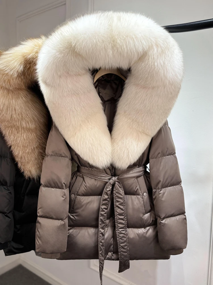 Janveny Luxury Large Natural Silver Fox Fur Hooded 2026 Winter 90% Goose Down Jacket Women Thick Warm Female Parkas Waterproof