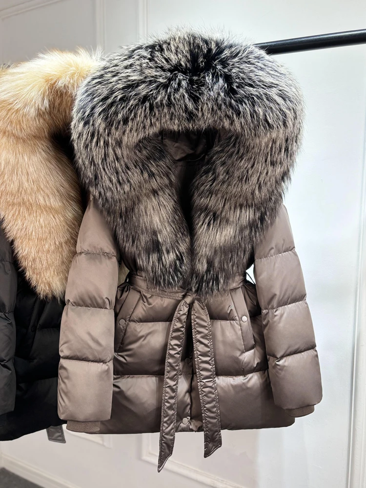 Janveny Luxury Large Natural Silver Fox Fur Hooded 2026 Winter 90% Goose Down Jacket Women Thick Warm Female Parkas Waterproof