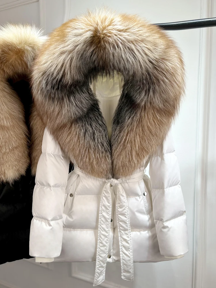 Janveny Luxury Large Natural Silver Fox Fur Hooded 2026 Winter 90% Goose Down Jacket Women Thick Warm Female Parkas Waterproof