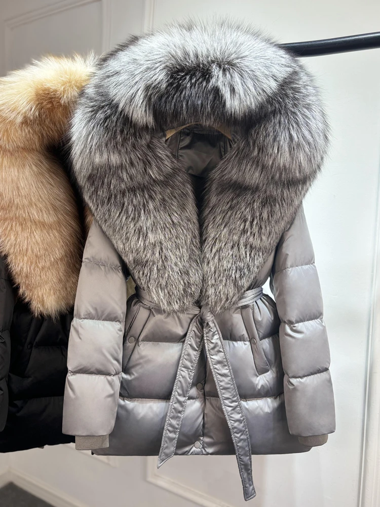 Janveny Luxury Large Natural Silver Fox Fur Hooded 2026 Winter 90% Goose Down Jacket Women Thick Warm Female Parkas Waterproof