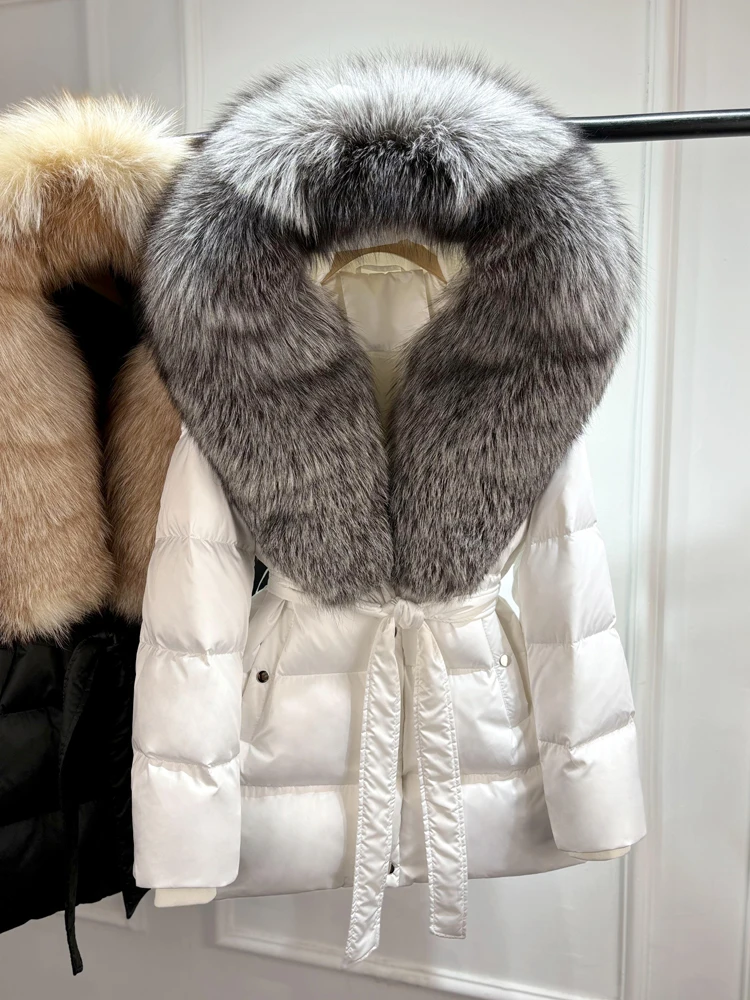 Janveny Luxury Large Natural Silver Fox Fur Hooded 2026 Winter 90% Goose Down Jacket Women Thick Warm Female Parkas Waterproof