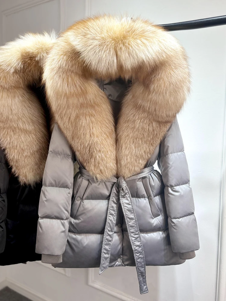 Janveny Luxury Large Natural Silver Fox Fur Hooded 2026 Winter 90% Goose Down Jacket Women Thick Warm Female Parkas Waterproof