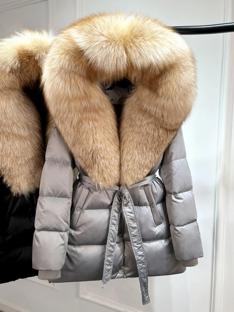 Janveny Luxury Large Natural Silver Fox Fur Hooded 2026 Winter 90% Goose Down Jacket Women Thick Warm Female Parkas Waterproof