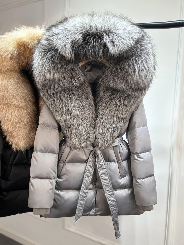Janveny Luxury Large Natural Silver Fox Fur Hooded 2026 Winter 90% Goose Down Jacket Women Thick Warm Female Parkas Waterproof
