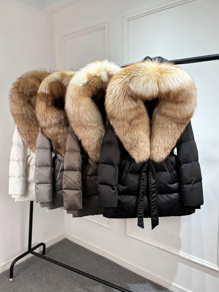 Janveny Luxury Large Natural Silver Fox Fur Hooded 2026 Winter 90% Goose Down Jacket Women Thick Warm Female Parkas Waterproof