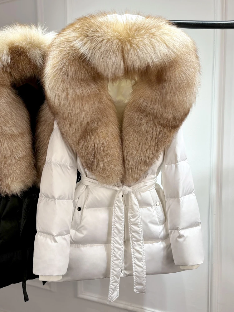 Janveny Luxury Large Natural Silver Fox Fur Hooded 2026 Winter 90% Goose Down Jacket Women Thick Warm Female Parkas Waterproof