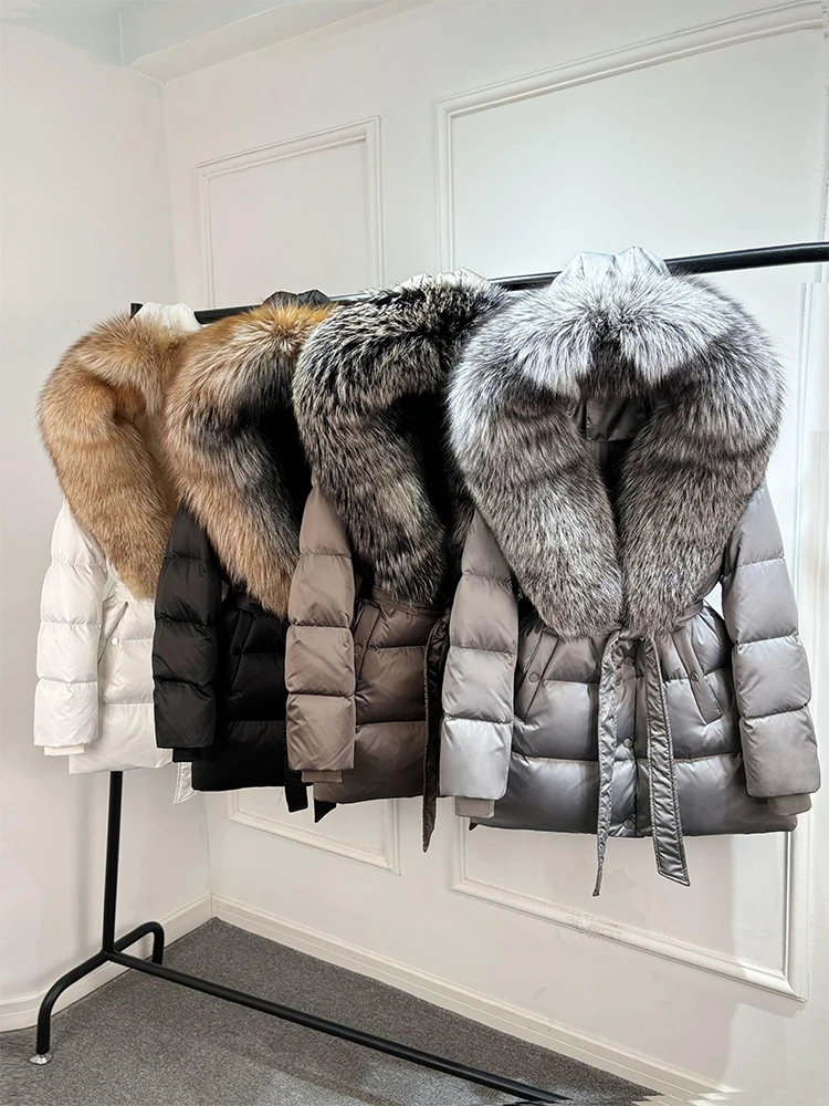 Janveny Luxury Large Natural Silver Fox Fur Hooded 2026 Winter 90% Goose Down Jacket Women Thick Warm Female Parkas Waterproof