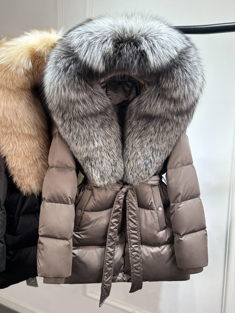 Janveny Luxury Large Natural Silver Fox Fur Hooded 2026 Winter 90% Goose Down Jacket Women Thick Warm Female Parkas Waterproof