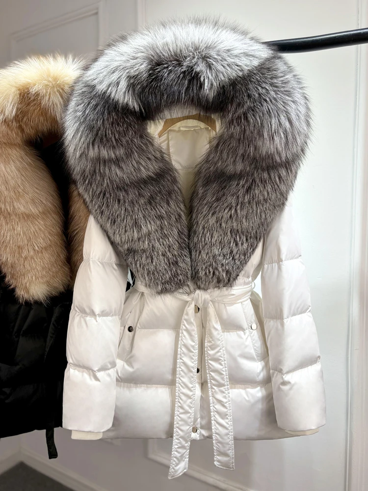 Janveny Luxury Large Natural Silver Fox Fur Hooded 2026 Winter 90% Goose Down Jacket Women Thick Warm Female Parkas Waterproof