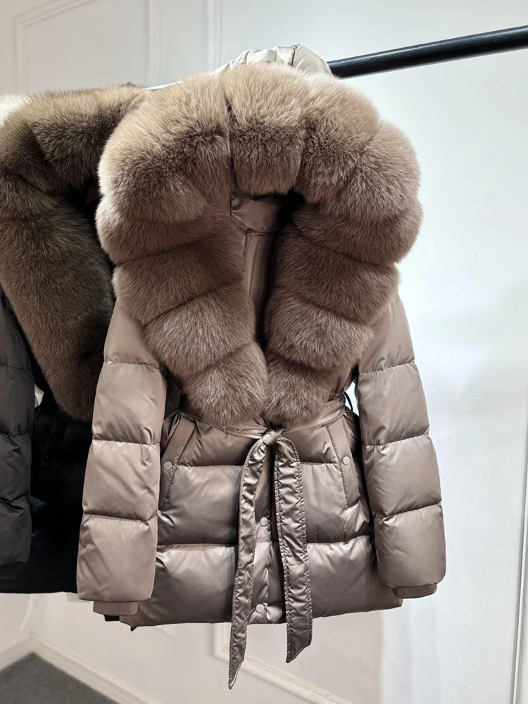 Janveny Luxury Large Natural Silver Fox Fur Hooded 2026 Winter 90% Goose Down Jacket Women Thick Warm Female Parkas Waterproof