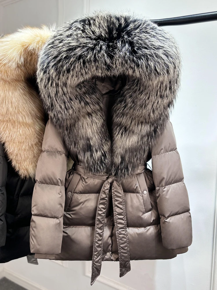 Janveny Luxury Large Natural Silver Fox Fur Hooded 2026 Winter 90% Goose Down Jacket Women Thick Warm Female Parkas Waterproof