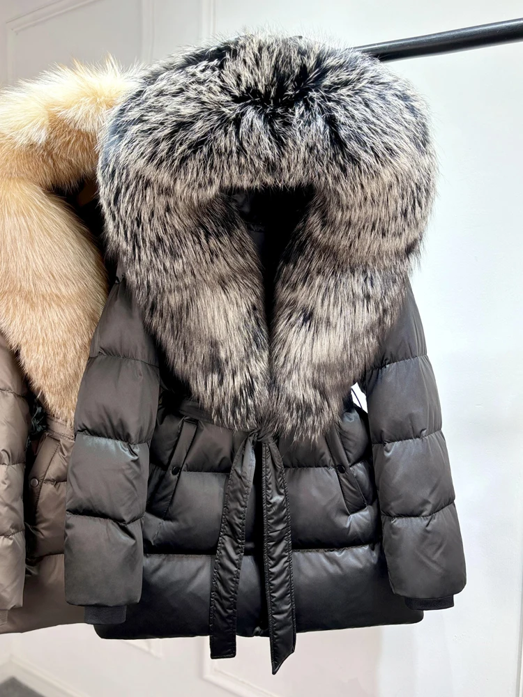 Janveny Luxury Large Natural Silver Fox Fur Hooded 2026 Winter 90% Goose Down Jacket Women Thick Warm Female Parkas Waterproof