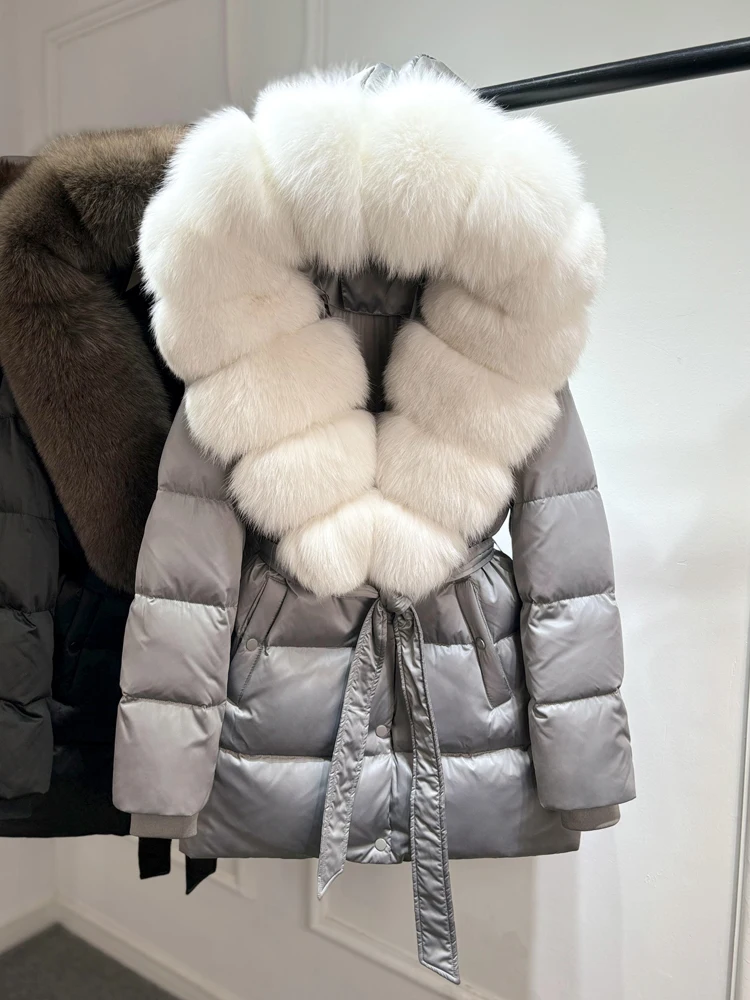 Janveny Luxury Large Natural Silver Fox Fur Hooded 2026 Winter 90% Goose Down Jacket Women Thick Warm Female Parkas Waterproof