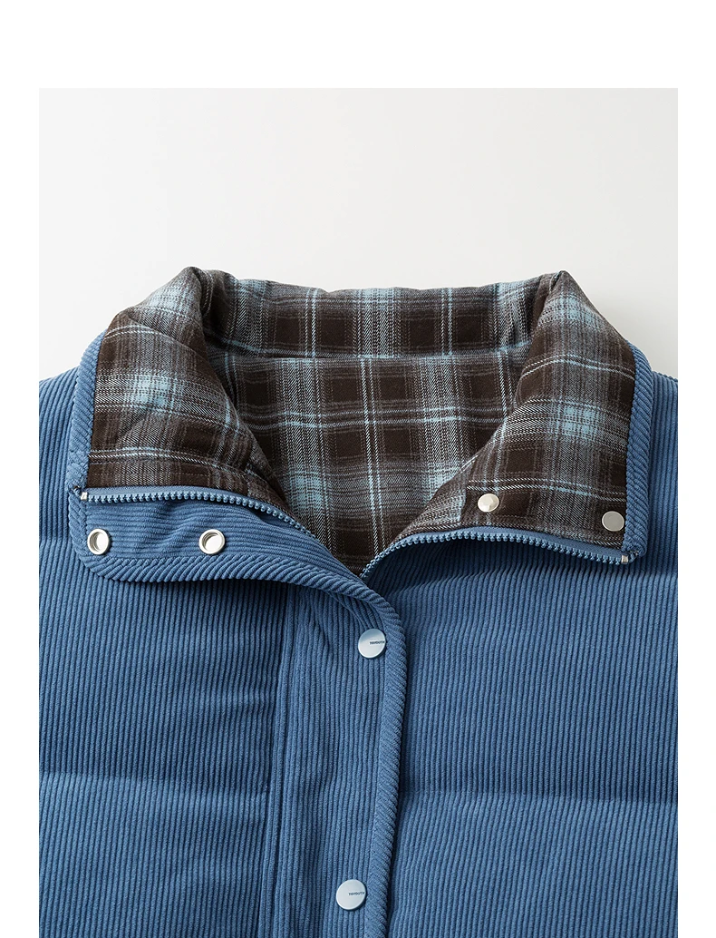 TOYOUTH Women 90% White Duck Down Jacket 2025 Winter New Retro Corduroy Plaid Fluffy Double Side Warm Jacket