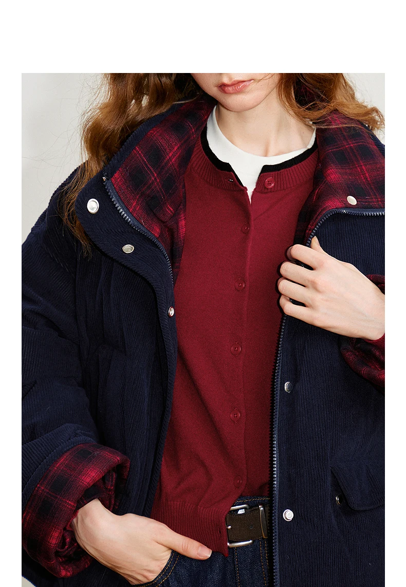TOYOUTH Women 90% White Duck Down Jacket 2025 Winter New Retro Corduroy Plaid Fluffy Double Side Warm Jacket