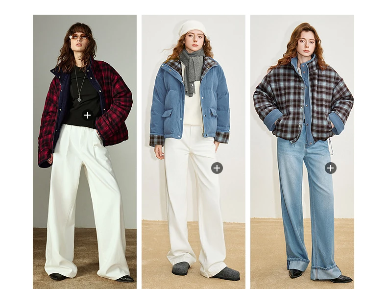 TOYOUTH Women 90% White Duck Down Jacket 2025 Winter New Retro Corduroy Plaid Fluffy Double Side Warm Jacket