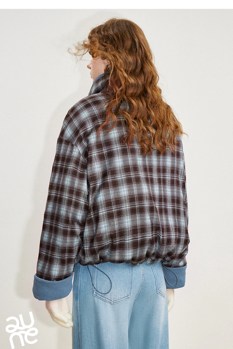 TOYOUTH Women 90% White Duck Down Jacket 2025 Winter New Retro Corduroy Plaid Fluffy Double Side Warm Jacket