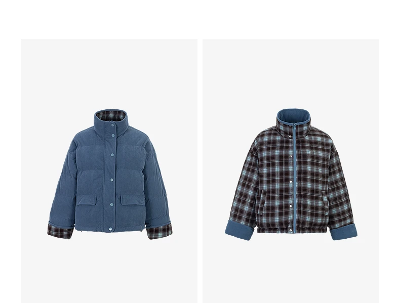 TOYOUTH Women 90% White Duck Down Jacket 2025 Winter New Retro Corduroy Plaid Fluffy Double Side Warm Jacket
