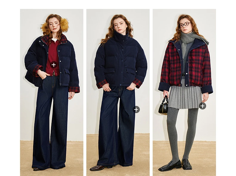TOYOUTH Women 90% White Duck Down Jacket 2025 Winter New Retro Corduroy Plaid Fluffy Double Side Warm Jacket