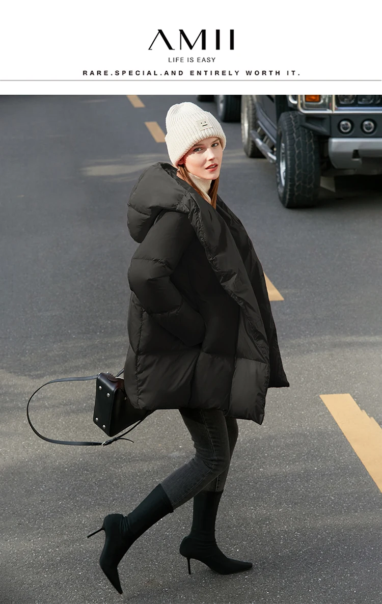 AMII Minimalist Hooded Women Duck Down Jacket Winter New 2024 Loose Warm Bread Clothing Trendy Blends Streetwear Female 12424111