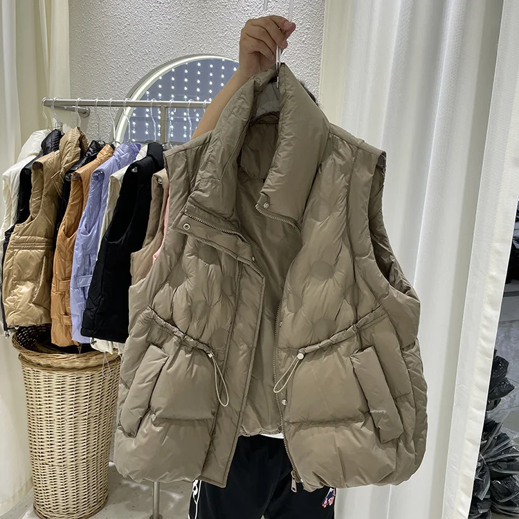 Women Sleeveless Down Vest Autumn Winter Loose White Duck Down Jacket Waistcoat Female Warm Vest Outwear